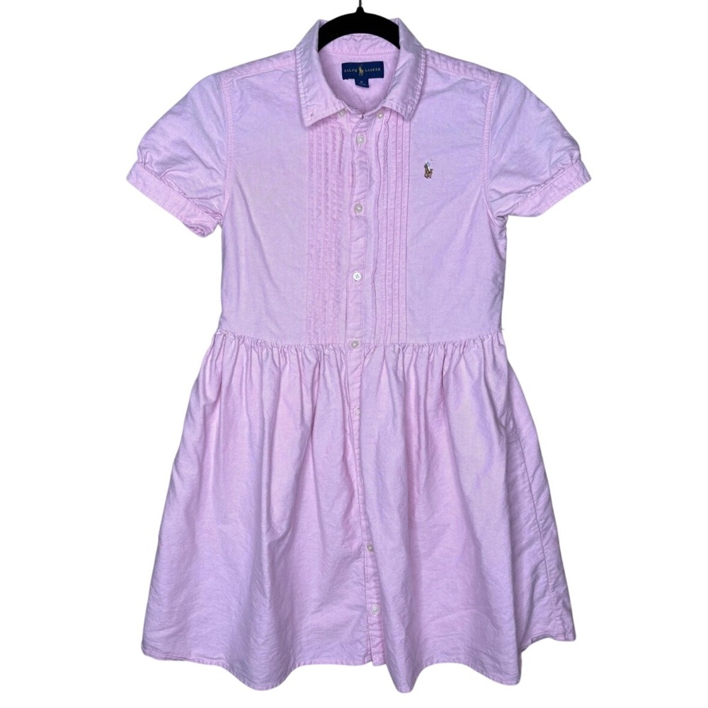 Polo Ralph Lauren Girls Pink Oxford Pintuck Shirt Dress Size 14 Coquette